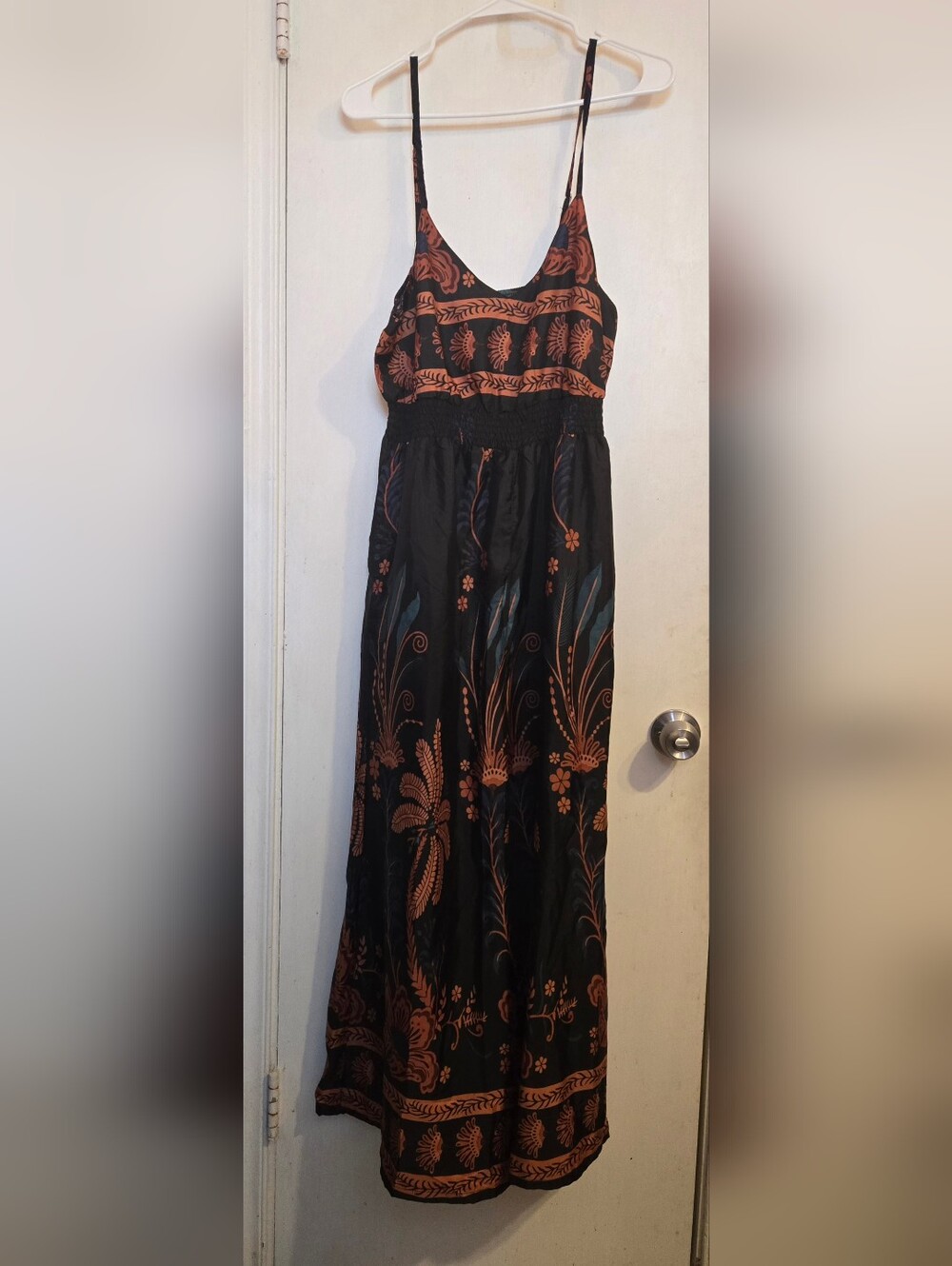 Black Jumpsuit with Copper Floral Print
